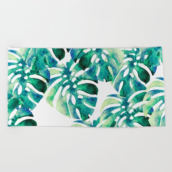 Monstera Pattern Green Beach Towel