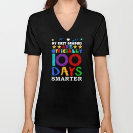 Day Of School 100th Smarter 100 Teacher 1st Grader V Neck T Shirt