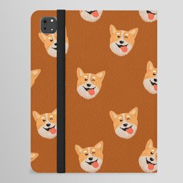 Cute Corgi Dog Lover On Brown Background Print Pattern iPad Folio Case