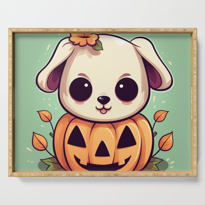 Halloween Dog Pumpkin Costume Spooky Cute Serving Tray