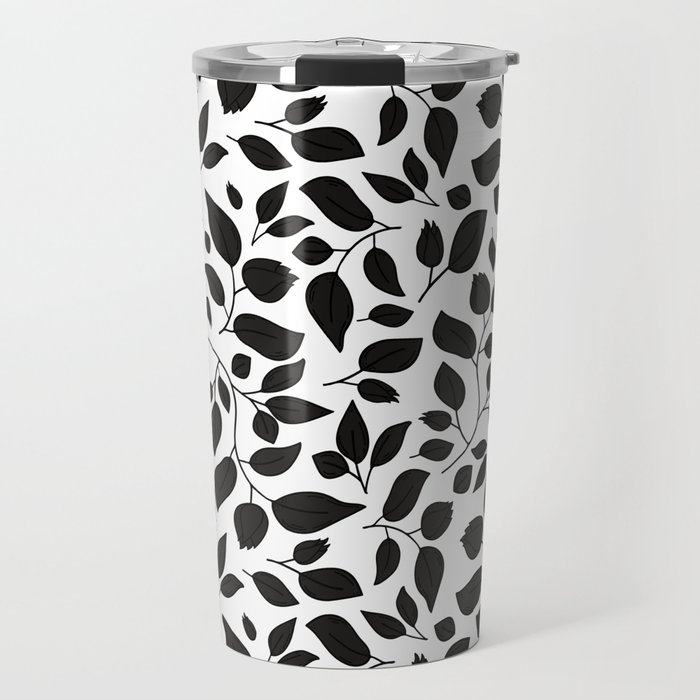Black and white floral silhouette pattern Travel Mug