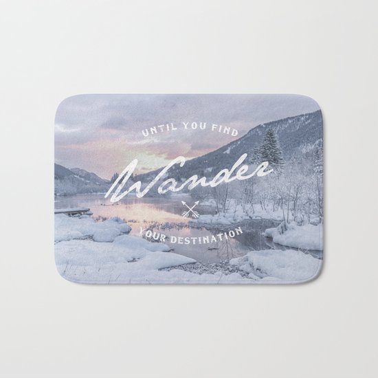 Wanderlust snow landscape winter sunset typography Bath Mat