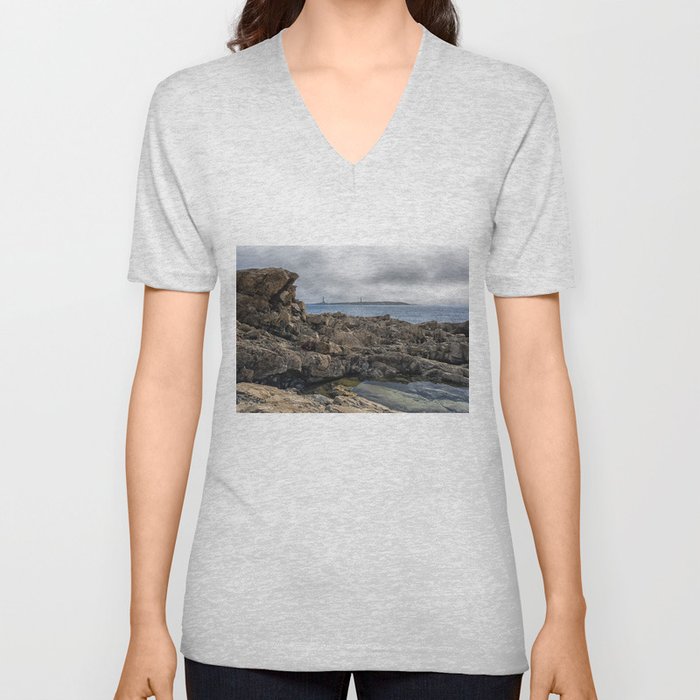Twin lights cloudy day V Neck T Shirt