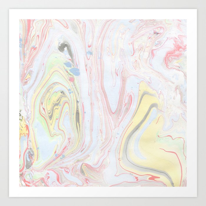 Abstract Hand Painted Watercolor Pastel Colors Marble Art Print By