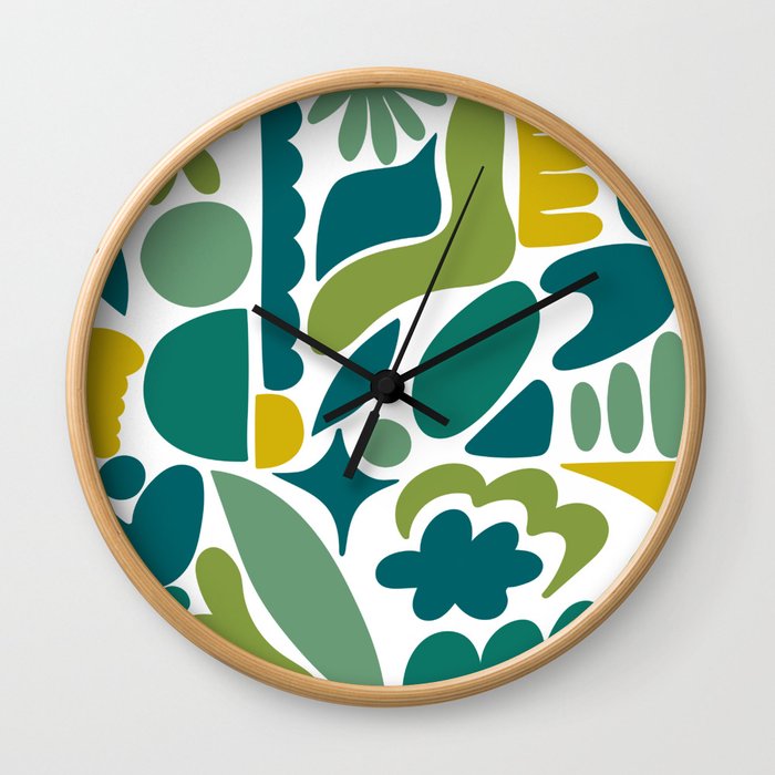 Modern Organic Abstract / Green-Yellow to Green-Blue Hues on Light Background Wall Clock
