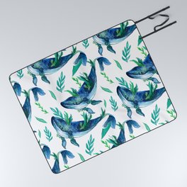 Humpback whale watercolor painting.Seamless Pattern Picnic Blanket