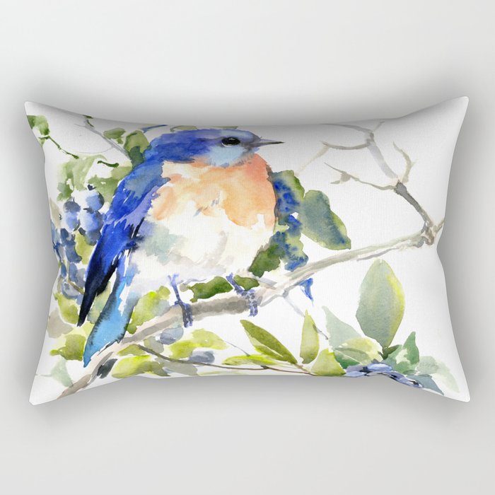 Bluebird and Blueberry Rectangular Pillow