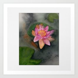 Water Lily and Fish, July Birth Flower Art Print