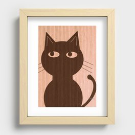 Cute Cat On Woodgrain 1 Recessed Framed Print