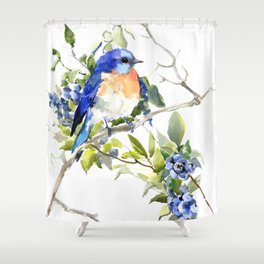 Bluebird and Blueberry Shower Curtain