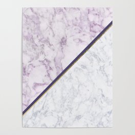 Lavender white faux gold abstract geometric marble Poster