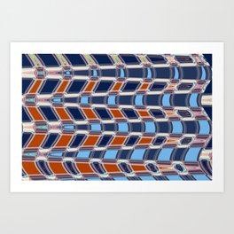Blue And Red Geometric Wave Line Art Art Print