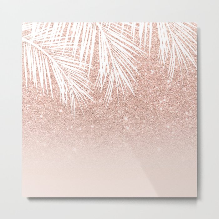 Modern tropical palm tree rose gold glitter ombre blush pink gradient Metal Print