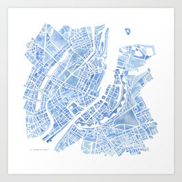 Copenhagen Denmark watercolor city map Art Print