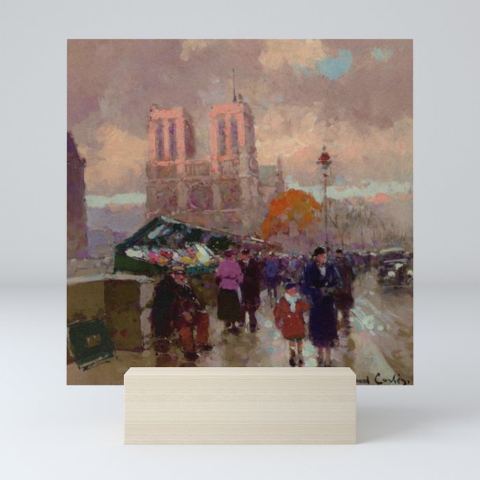Notre Dame Cathedral, the Effect of Sunlight, Flower Market, Paris, France by Edouard Cortes Mini Art Print