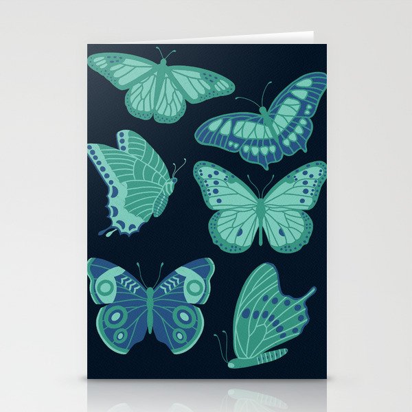 Texas Butterflies – Green and Blue on Navy Stationery Cards