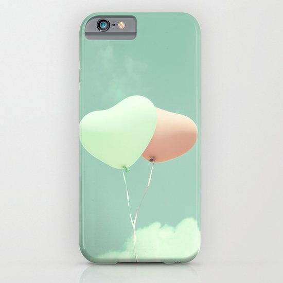 Innocent Love, Pink heart balloons on soft blue sky iPhone & iPod Case