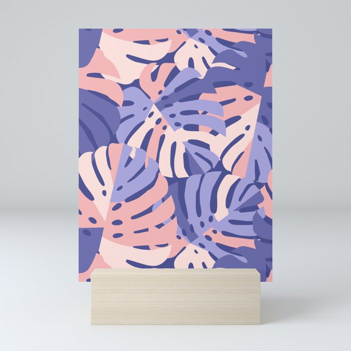 Color Block Monstera Leaves - Purple + Pink Mini Art Print