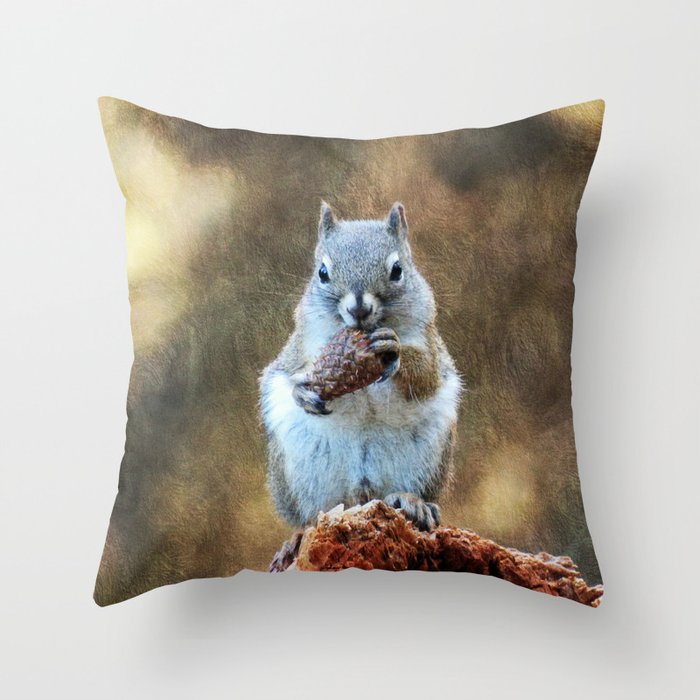 Squirrel with a Pine Cone Throw Pillow
