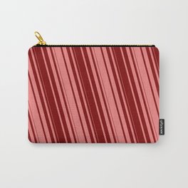 [ Thumbnail: Light Coral & Maroon Colored Stripes Pattern Carry-All Pouch ]