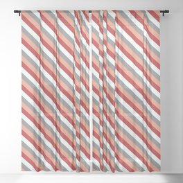 [ Thumbnail: Dark Salmon, Red, Mint Cream & Grey Colored Stripes Pattern Sheer Curtain ]