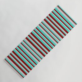 [ Thumbnail: Turquoise, Dark Red, and Light Grey Colored Pattern of Stripes Yoga Mat ]