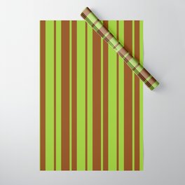 [ Thumbnail: Brown & Green Colored Striped/Lined Pattern Wrapping Paper ]