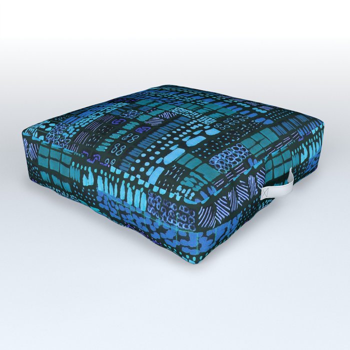 cobalt blue ink marks hand-drawn collection Outdoor Floor Cushion