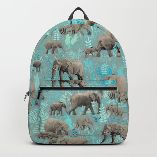 Sweet Elephants in Soft Teal Backpack