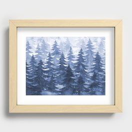 Watercolour Trees - Navy Recessed Framed Print