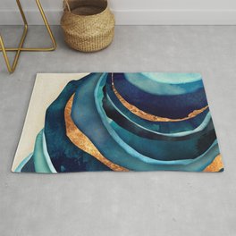 Abstract Blue with Gold Area & Throw Rug