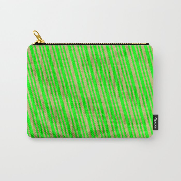 Dark Khaki & Lime Colored Striped Pattern Carry-All Pouch