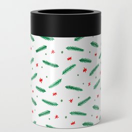 Christmas branches and stars - green and red Can Cooler