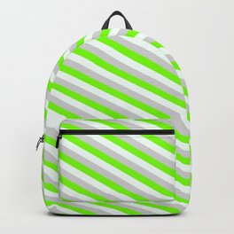 [ Thumbnail: Green, Mint Cream, and Light Gray Colored Stripes Pattern Backpack ]