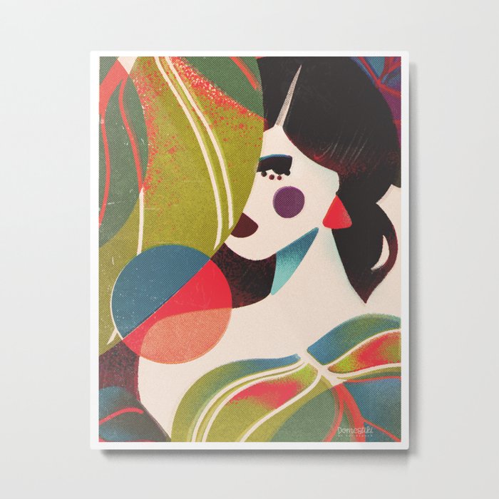 Tropical Girl in a Garden Retro Print Metal Print