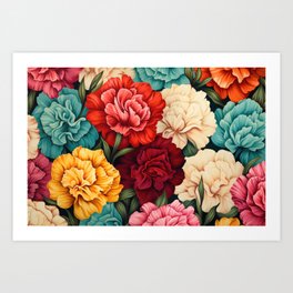 Rainbow Carnations Floral Pattern Wallpaper Art Print