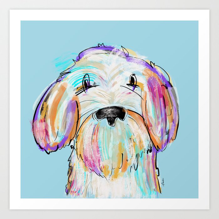 Doodle painted dog colorful artwork  Art Print