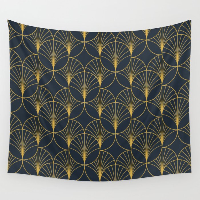 Golden Art Deco Moon Rays Wall Tapestry