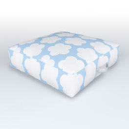 70's retro white flower drawing pattern with baby blue background  Outdoor Floor Cushion