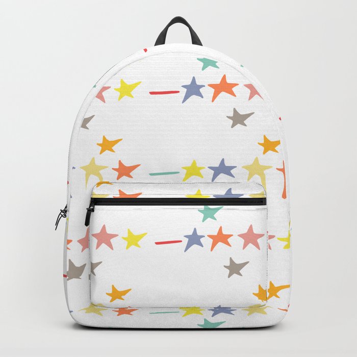 Multicolored doodle little falling stars and dashes on white pattern Backpack