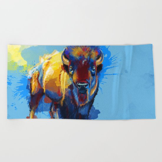 On the Plains - Bison painting Beach Towel