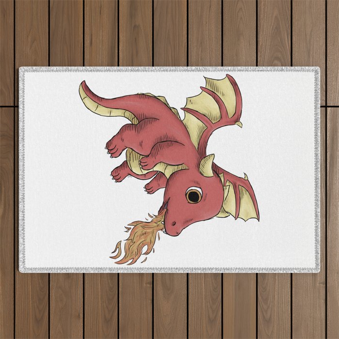 Playful Red Baby Dragon Outdoor Rug