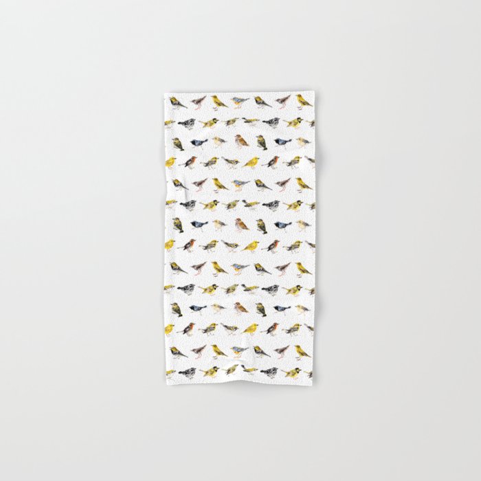 Warbler and Vireo Pattern on White Hand & Bath Towel