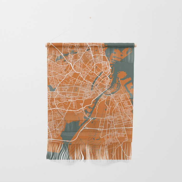 Copenhagen Map | Denmark | Coffee & Green Colors | More Colors, Review the Collections Wall Hanging