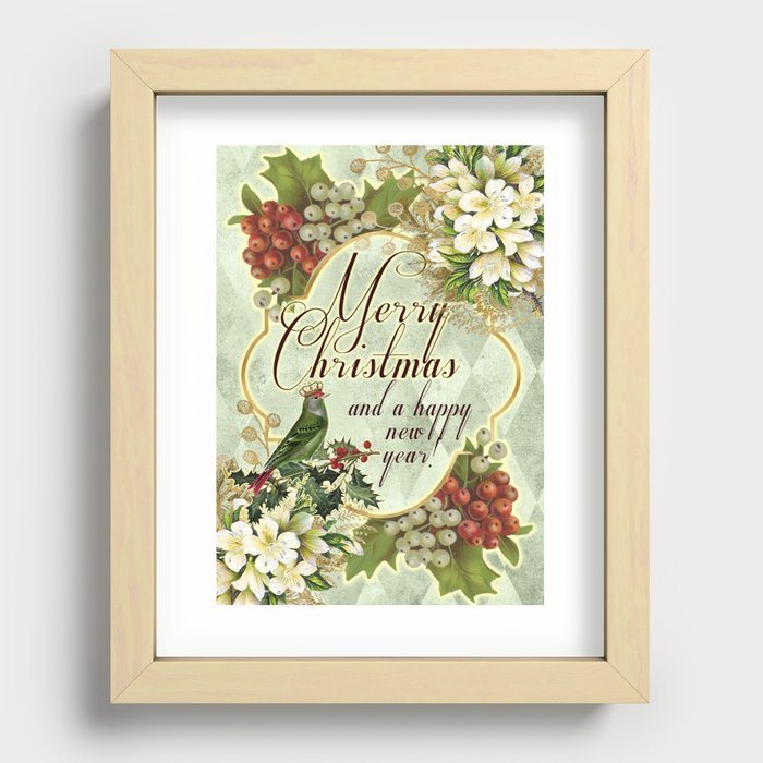 Vintage victorian Merry Christmas card. Recessed Framed Print
