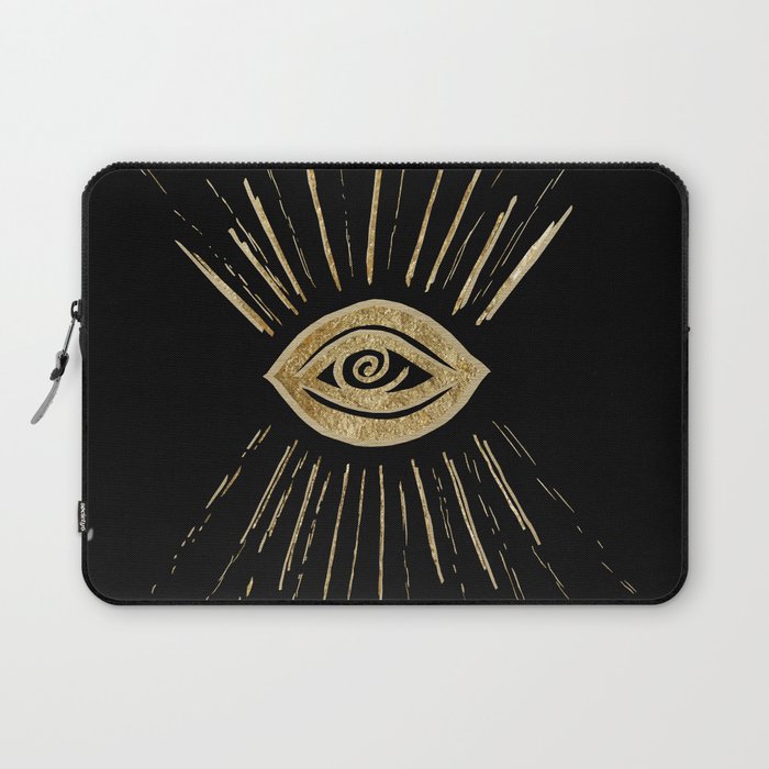 Evil Eye Gold on Black #1 (Faux Foil) #drawing #decor #art #society6 Laptop Sleeve