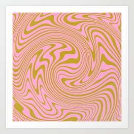 Groovy 70s Abstract Swirl Pastel Pink and Green Art Print
