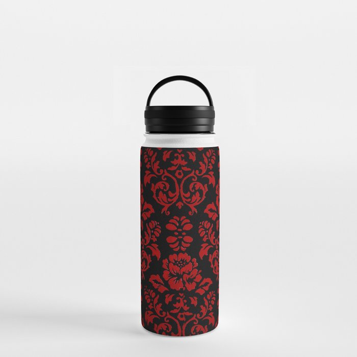 Red and Black Damask Water Bottle