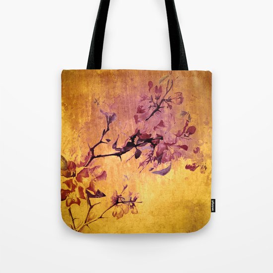 japanese crab apple flowers on golden tones Tote Bag
