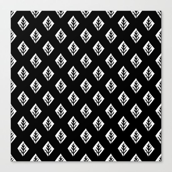 Linocut scandinavian minimal black and white trees camping pattern minimalist art Canvas Print